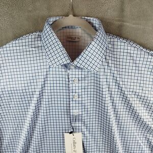 NWT Collars and Co Blue Tattersall Check Dress Polo Shirt Mens 2XL Golf